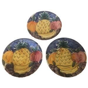 3 Pier 1 Dinner Plate Fruit Handcrafted Italy Pineapple Hand painted
